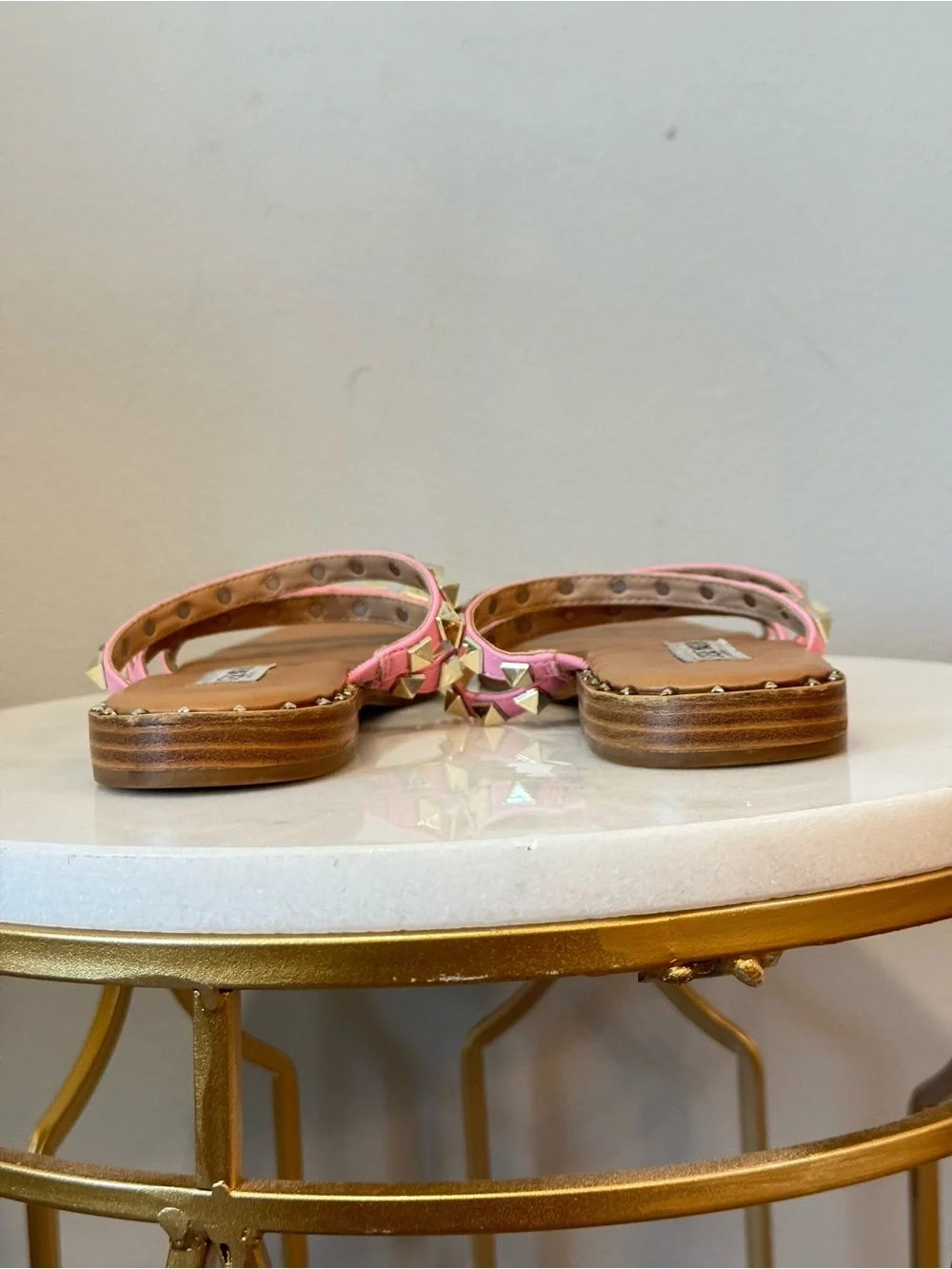 Steve Madden Pink Triple-Strap Studded Slide Sandals Sz 8